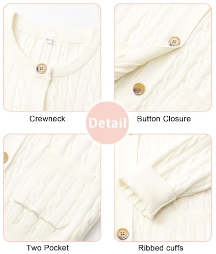 Girls Sweaters Classic Cable Knit Cardigan 4t 5t Cream Kids Long Sleeve School Uniform Fall Winter Button Front Cardigans Swater Clothes — view 4