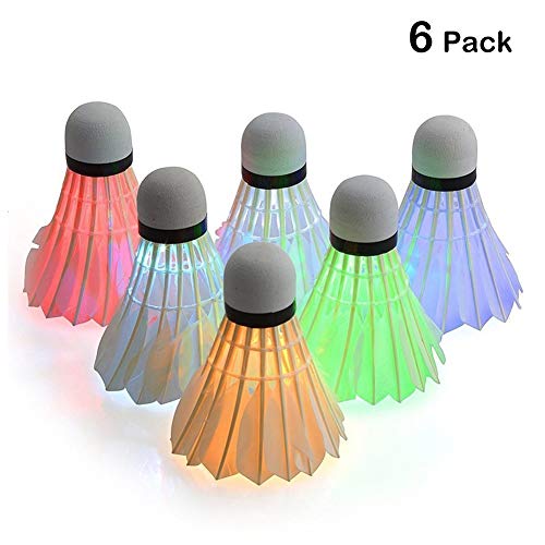 YYZP 6-Pack LED Shuttlecock Badminton, Colorful Shuttlecock Dark Night Goose Feather Glow Birdies Lighting for Outdoor Indoor Sport Activities Toys Gift Game