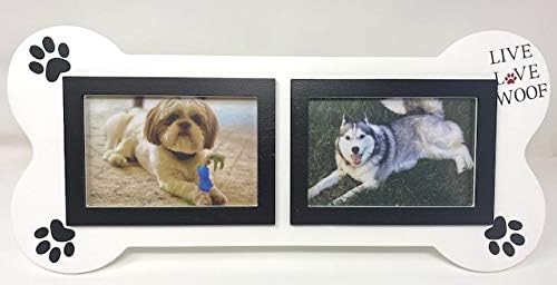 Dog Collage Picture Frame 4x6 Pet Photo Frames White Dogs Photos Bone Shaped Doggie Themed Dad Mom Best Friend Pets Pictures Live Love Woof