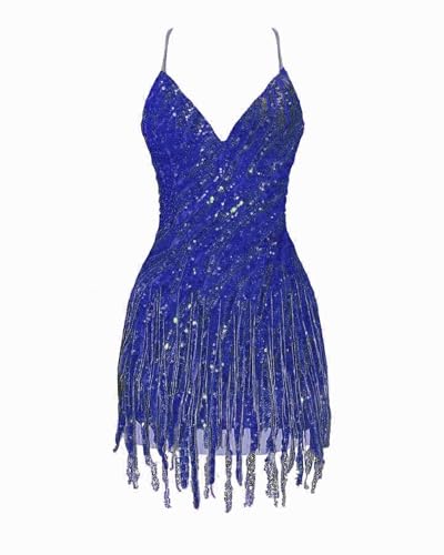 Sparky Sequin Homecoming Dresses for Teens V Neck Bodycon Mini Cocktail Party Gowns with Tassels