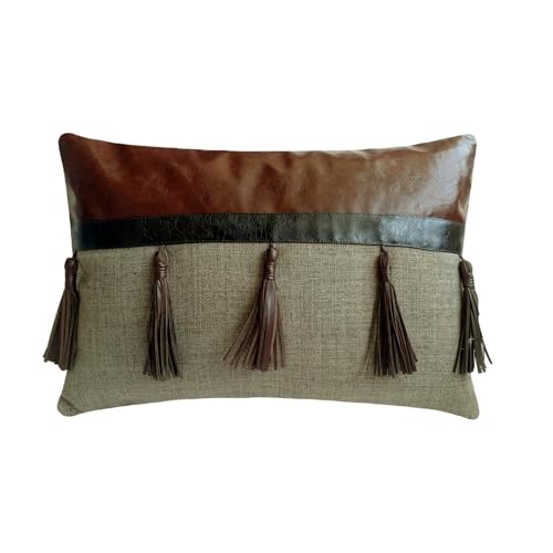 The HomeCentric Décoratif Marron Housse de coussin lombaire, Lot de 2, 30x50 cm faux cuir Coussin, Housse de coussin avec Glands Garniture, Cowboy, Cheval &...