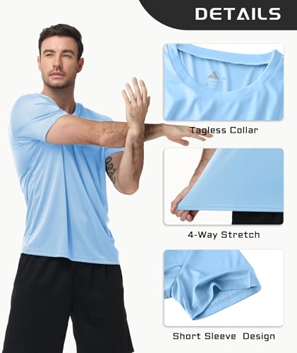Image of 3 Pack Mens Swim Shirt Workout Shirts UPF 50+ Short Sleeve Rash Guard Fast Dry Sun Protection Lightweight Water Shirt