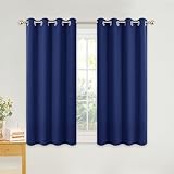 PONY DANCE Blue Energy Saving Blackout Curtains for Boys, Short Eyelet Thermal Curtains & Drapes for Living Room/Kitchen/Kid's Bedroom Window Treatment, W46 X L54-inch, Set of 2