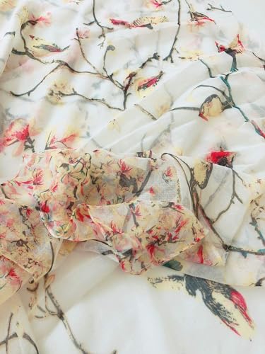 Image of GERINLY Scarfs for Women Lightweight Cotton Feel Scarves Floral Birds Print