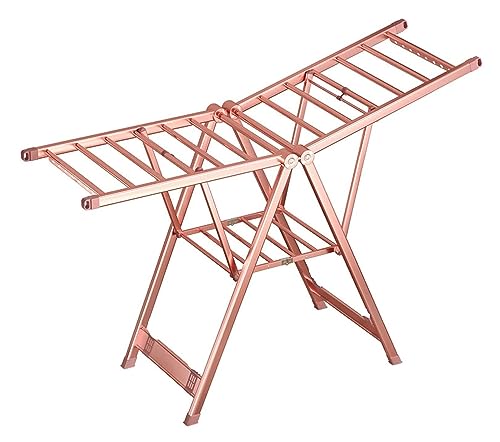 TOTIKI Soporte Secar Ropa Tendedero De Ropa Aleación Aluminio, Colgador Portátil, Compacto, Plegable, Seca Y Tendedero Pie Ropa(Rose Gold)