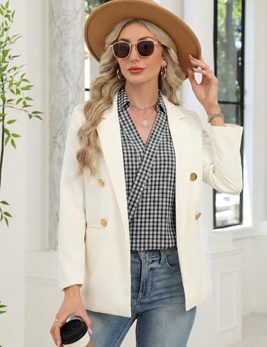 Image of LOMON 3 /4 Length Sleeve Womens Tops Dressy V Neck Collared Shirts Trendy Business Casual Work Blouses Vacation Outfits 2026