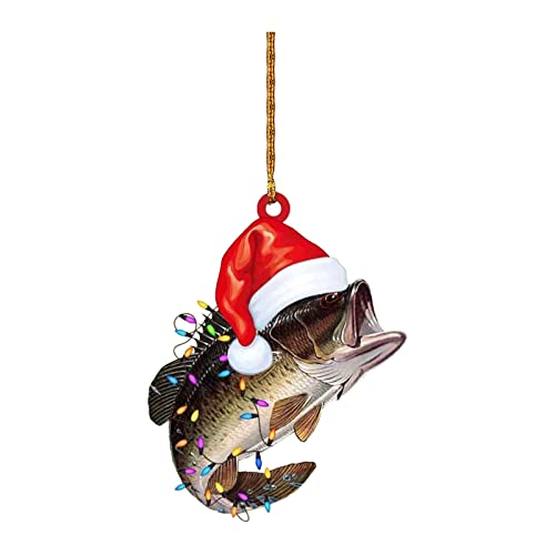 Weihnachtsbaum Deko, Personalisierte Green Bass Fish Forellenflache 2D Weihnachtsschmuck Baumschmuck Rückspiegel Zubehör Mini Weihnachtsschmuck Lustige Weihnachtskugeln Weihnachtsbaum (C, One Size)