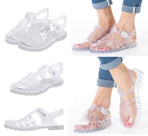Yehopere Women's Jelly Sandals T-Strap Slingback Bling Beach 80s 90s Retro Flat Shoes3