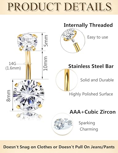 LOLIAS Belly Button Ring Surgical Steel Curved Navel Barbell Piercing Silver/Gold Plated Belly Rings for Women Navel Piercings Pack (Gold-Butterfly) - Thumbnail 3