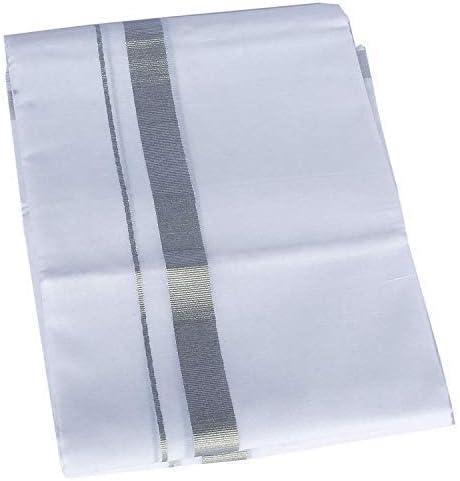 Kolakeer™ Men's Cotton Dhoti with Elegant Kasavu Zari Border - 3.6 Mtrs/8 Mulam/Double Layer South Indian Veshti Mundu (100K Silver Zari, White)