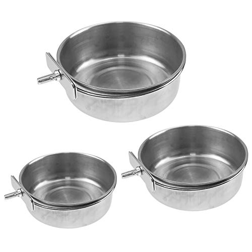 3 Pack Bird Feeding Dish Cups for Cage - Stainless Steel Bird Bowl Feeder with Clamp Holder - Parrot Feeder for Bird Parrot Small Animal to Drink Water and Feed (S(3.9