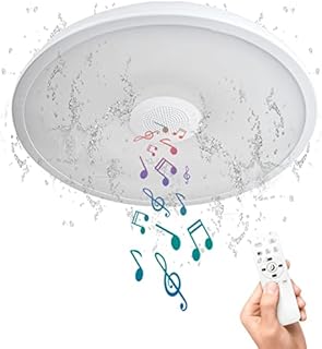 ASALL Smart Waterproof Ceiling Light Fixture,LED Music Ceiling Lamp,with Bluetooth Speaker,11Inch 18W, 2700K-6500K Dimmable RGB Color Changing Light with Remote Control,for Bathroom,Shower,Bedroom