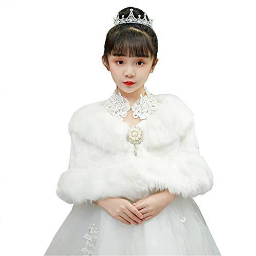 Princess Hooded Cape Cloaks Children Dress Princess Dress Flower Girl Wedding Dress Coat Shawl Thick Warm Woolen Shawl for Girls Birthday Cosplay (Color : White Size : 100cm) (White 130cm)