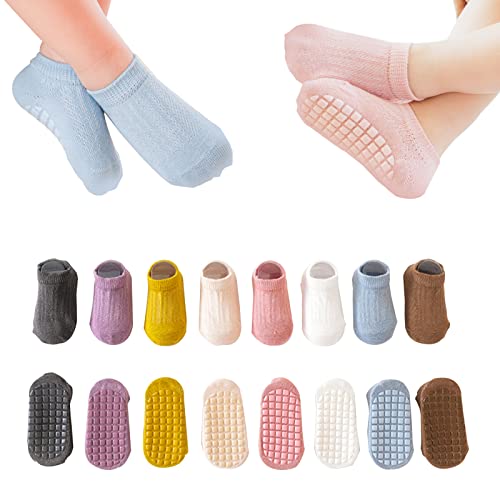 Wdmiya Calcetines Antideslizantes Bebe, 8 Pares de Calcetines Respirables Cómodos Suaves de Verano para Niñas y Niños Pequeños, Calcetines Coloridos de Algodón para Bebés Recién Nacidos 0-5 Años