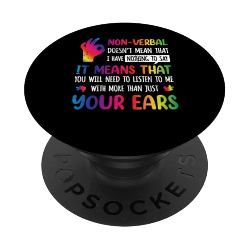 Nonverbal Autism Awareness Neurodiversity Kids Acceptance PopSockets Swappable PopGrip, Black