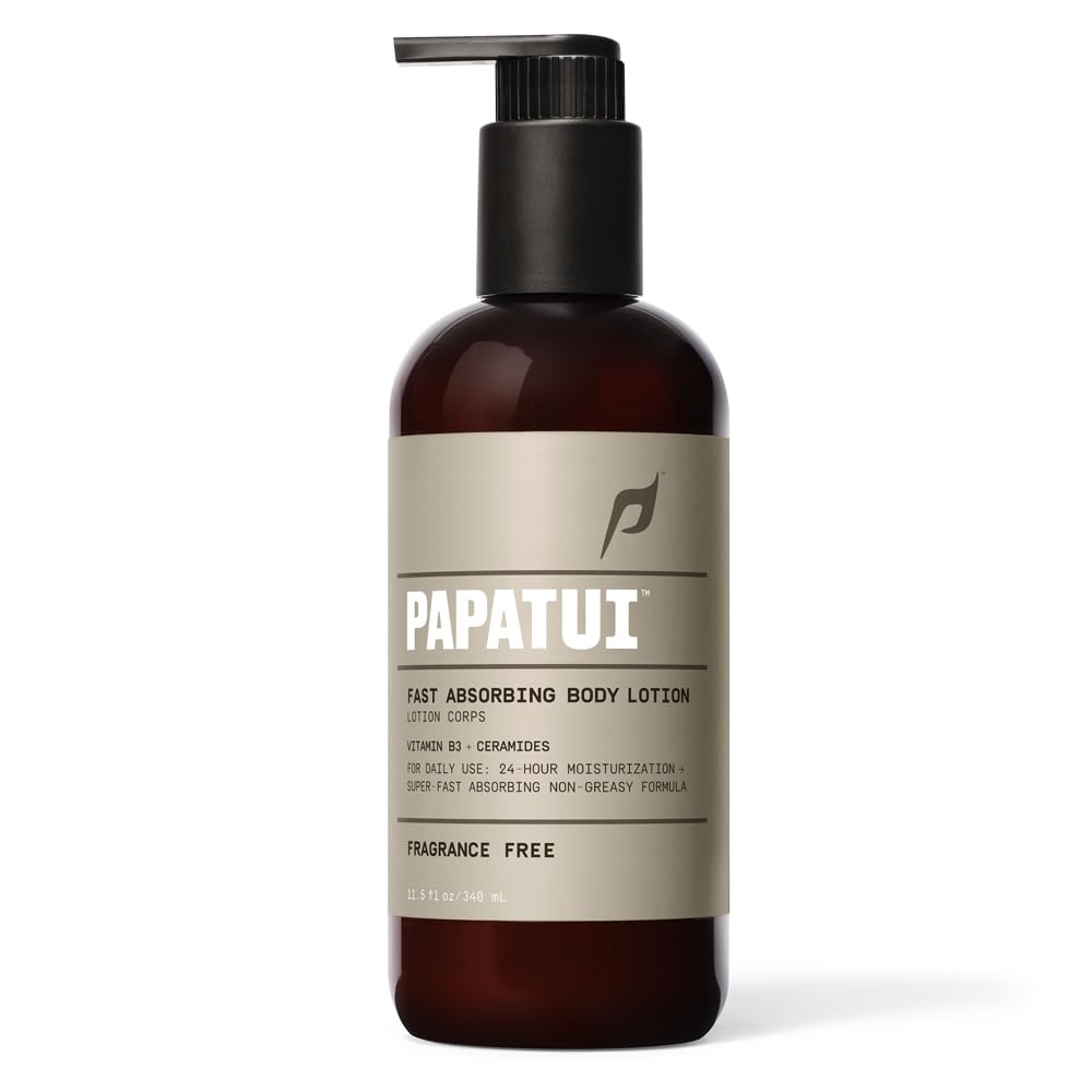 PAPATUI by Dwayne Johnson Men's Body Lotion | Unscented | Fast Absorbing | Lightweight Daily Moisture | 24-Hour Hydration | with Vitamin B3 and Ceramides | 11.5 fl oz