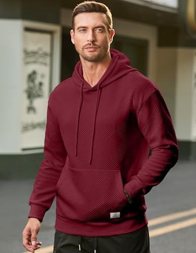 Image of JMIERR Mens Hoodies Sweatshirts Texture Hooded Collar Drawstring Long Sleeve Casual Pullover Shirt