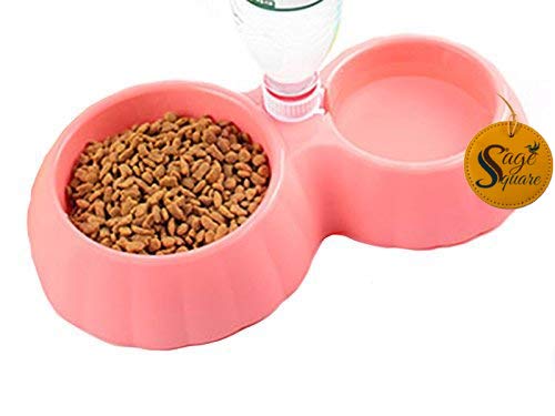 Sage Square 2 in 1 Anti Slip Food with Water Bowl for Dog/Cat/Puppy/Kitten and Pets (Pink)
