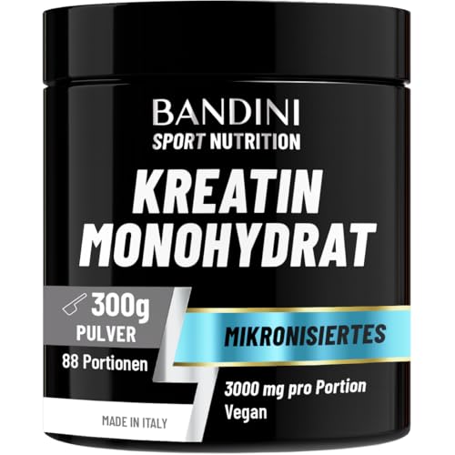 Bandini® Creatin Monohydrat, 300g, 88 portionen, 3.000mg Ultra reines mikronisiertes Kreatin pulver pro Dosis | Mikrofein, perfekt löslich, geschmacklos | Halal & Mesh Faktor 200 | 300g powder