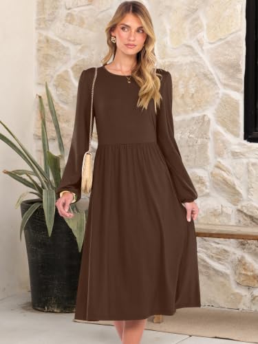 ANRABESS Women Long Sleeve Casual Midi Dress, Brown, XXL — view 2