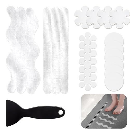 RETON 54 calcomanías antideslizantes para baño, calcomanías de seguridad para bañera con 5 formas transparentes, calcomanías de baño antideslizantes con raspador para bañeras, duchas, suelos