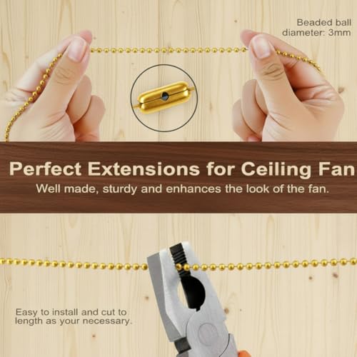 Image of Patelai 4 Pieces Ceiling Fan Pull Chain Extender Ornament 12 Inch Ceiling Pull Chain Extension Classic Drop Shaped Pendant Beaded Ball Cord for Fan Light lamp Decorative with Connector (Gold)