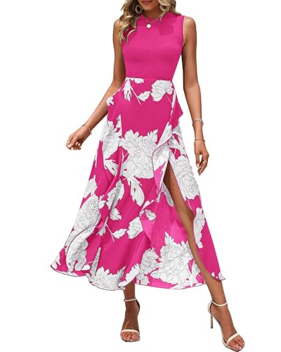 BTFBM Women Casual Sleeveless Summer Dresses 2025 Spring Crewneck Patchwork Boho Floral Ruffle Cocktail Party Midi Dress