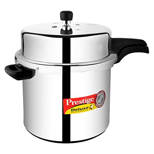 Prestige Deluxe Plus 12 Litre Pressure Cooker|Aluminium|Double Screw Durable Handles|Exclusive Pressure Indicator|Induction Compatible-Silver