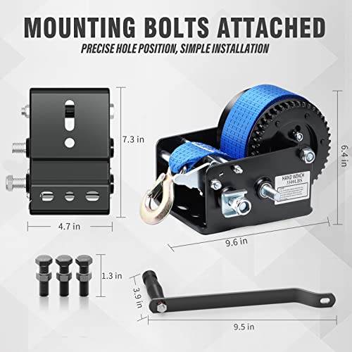 Image of Boat Trailer Winch Hand Winch 3500lbs Heavy Duty Hook with 33ft (10m) Polyester Strap Hand Crank Winch, Two Way Ratchet Boat Winch for Trailer Truck ATV Boat (Pack of 2)