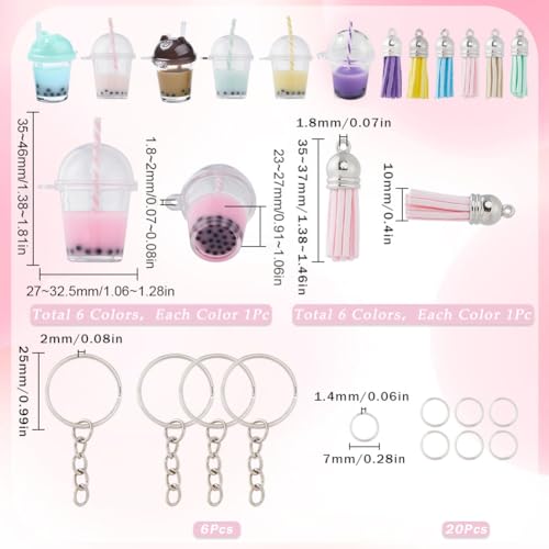 SUNNYCLUE 38Pcs DIY 6 Sets Milk Tea Charms Keychain Making Kit Sweet Cute Bubble Tea Keychain Kit Split Rings Boba Tea Bottle Cup Charms for Jewellery Making Kits DIY Keychains Crafts Gift Supplies - Image 2