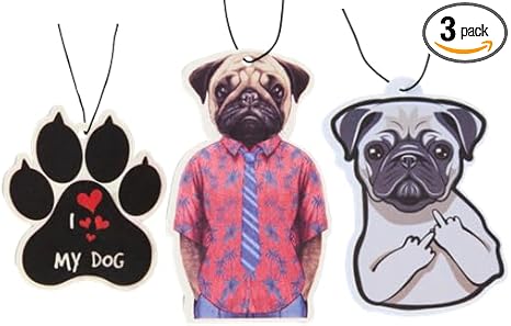 Cute Car Air Fresheners Funny Dog Design Scented with Essential Oils Pack of 3 (Pug)(Mixed Scents)