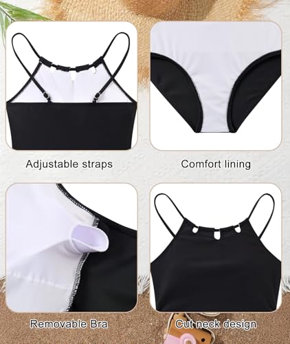 Image of Girls Swimsuit One-Piece Bathing Suit with Mesh Cover Ups Adjustable Straps Cut Out Swimwear Size 7-16