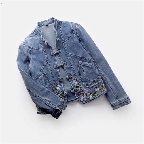 Generic Women's Short Denim Jacket Vintage Embroidered Stretch Jacket Spring Autumn Slim Tops4