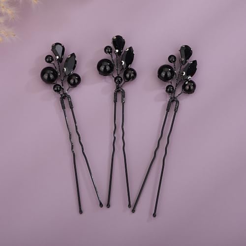 Épingles à cheveux de mariage en cristal Teyglen perles noires