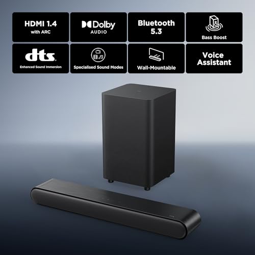 Image of TCL 2.1 CH Home Theater Soundbar with Wireless Subwoofer,200W Dolby Audio and DTS Vitrual-X, HDMI ARC, Optical, Bluetooth 5.3, Wall Mount & Remote Control