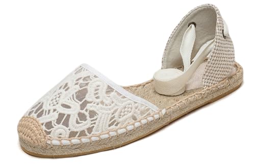 Image of Women's Espadrille FLat Sandals Closed Toe Ankle Wrap,Classic Lace Up Summer Dressy Flat Shoes