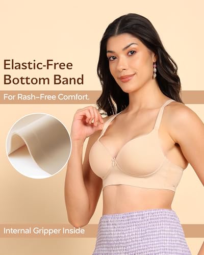 Image of Tweens Invisi-Fit Cotton Bonded Seamless Maximiser Bra | 3 /4th Coverage | Push-Up Level 1 | Elastic-Free Comfort | Wire-Free | Side Wings with Gripper | Adjustable Straps | Pack of 1 |