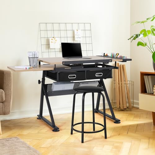 image for Arlopu Height Adjustable Drafting Table with Stool Set, Tilting Tablet
