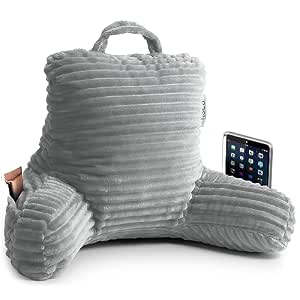 Nestl Cut Plush Reading Pillow For Kids & Teens - Shredded Memory Foam Back Support With Arms, Sage Green