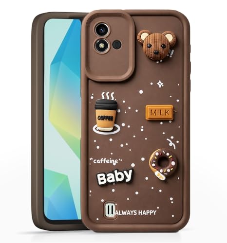 Image of Bintage Case Ball Bear| Donut| Milk Cake| Baby| Coffee Rubber Case Camera Protection Back Cover Compatible for Realme Narzo 50i - Brown
