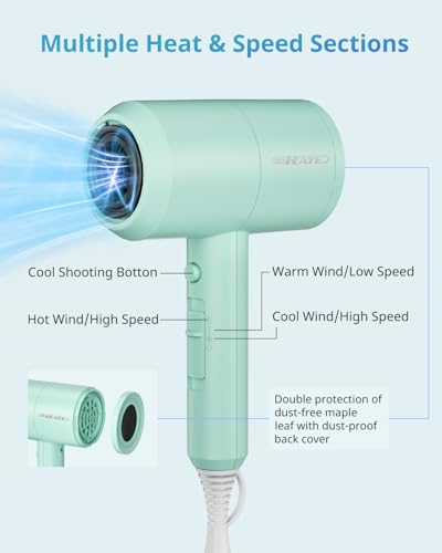 Image of SHRATE Ionic Hair Dryer with Diffuser | Professional Blow Dryer for Curly, Frizzy & All Hair Types | Low Noise & Gentle for Sensitive Hair | Compact & Portable Design for Home, Travel, Women & Men