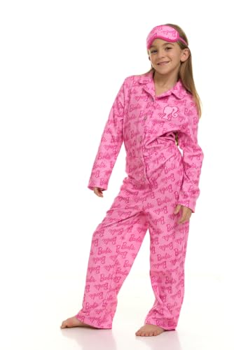 Barbie Big Girls' Button Front Allover Print Fleece Coverall and Sleep Mask Set Classic Pink 10-12 - image 3