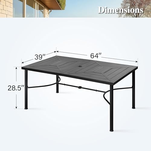 Image of HERA'S HOUSE Patio Table for 6, 64 inch Metal Dining Table w /Umbrella Hole