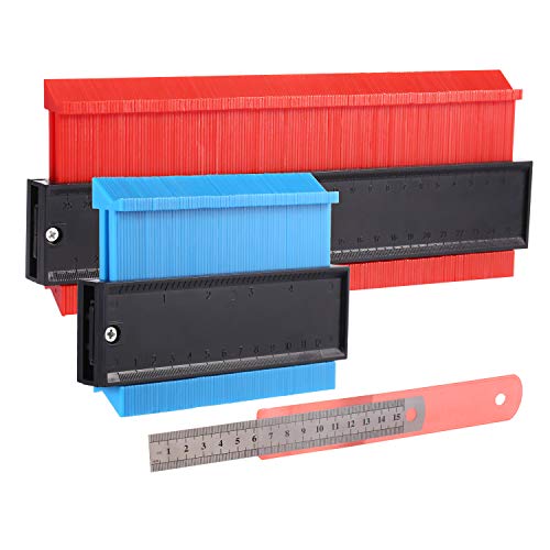 Preisvergleich Produktbild 2 Packung Konturenlehre, Konturmesser, Profillehre Lineal Konturvervielfältiger Markierwerkzeug für präzise Messung Fliesen Laminat Holz (10 Zoll Rot 5 Zoll Blau)