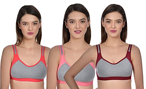 Image of Aimly Women's Cotton Non-Padded Wire Free Full Coverage Bra Carrot, Maroon, Pink Size: 34