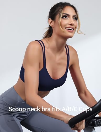 Image of Yoga Sports Workout Bras for Women Seamless Molded Cup Spaghetti Double Strap Bra Wirefree Scoop Neck Tank Top Bras