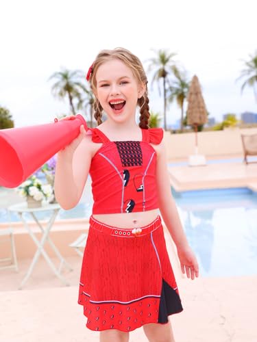 Image of WonderBabe Swimsuit for Girls Fancy Dress Up Swimsuits Party Bathing Suits Set for Toddler Girls Size 5t 6t Red
