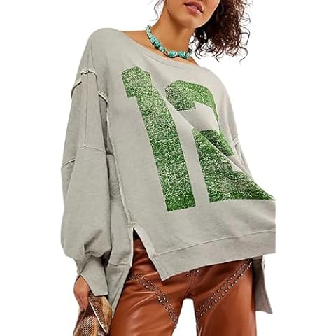 utcoco Oversized Sweatshirt for Women Letter Graphic Crew Neck Long Sleeve Shirts Fashion Hoodies Tops (Medium, Grey 12) Cover