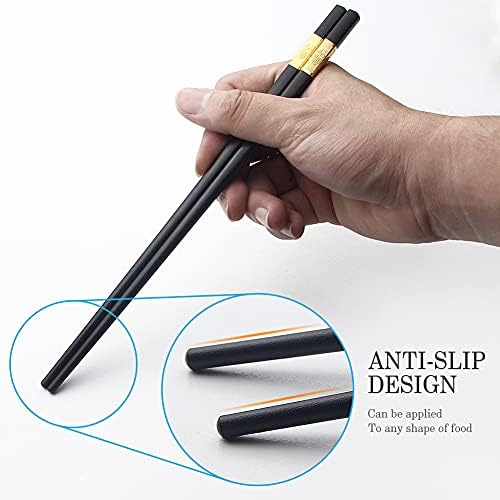 Chopsticks Reusable, 10 Pairs with a Kraft Paper Box, 9.5inch/24cm Alloy Material Dishwasher Safe Non-Slip Korean Japanese Chopsticks for Adult