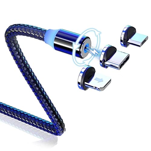 ElectroWorldFR câble de chargeur magnétique 360° 2 mètres LED 3 en 1 Type C/Micro/8 pin 360 Cover